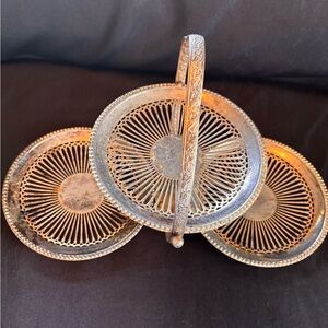 Vintage Three-Tier Decorative Serving Stand in Silver Tone